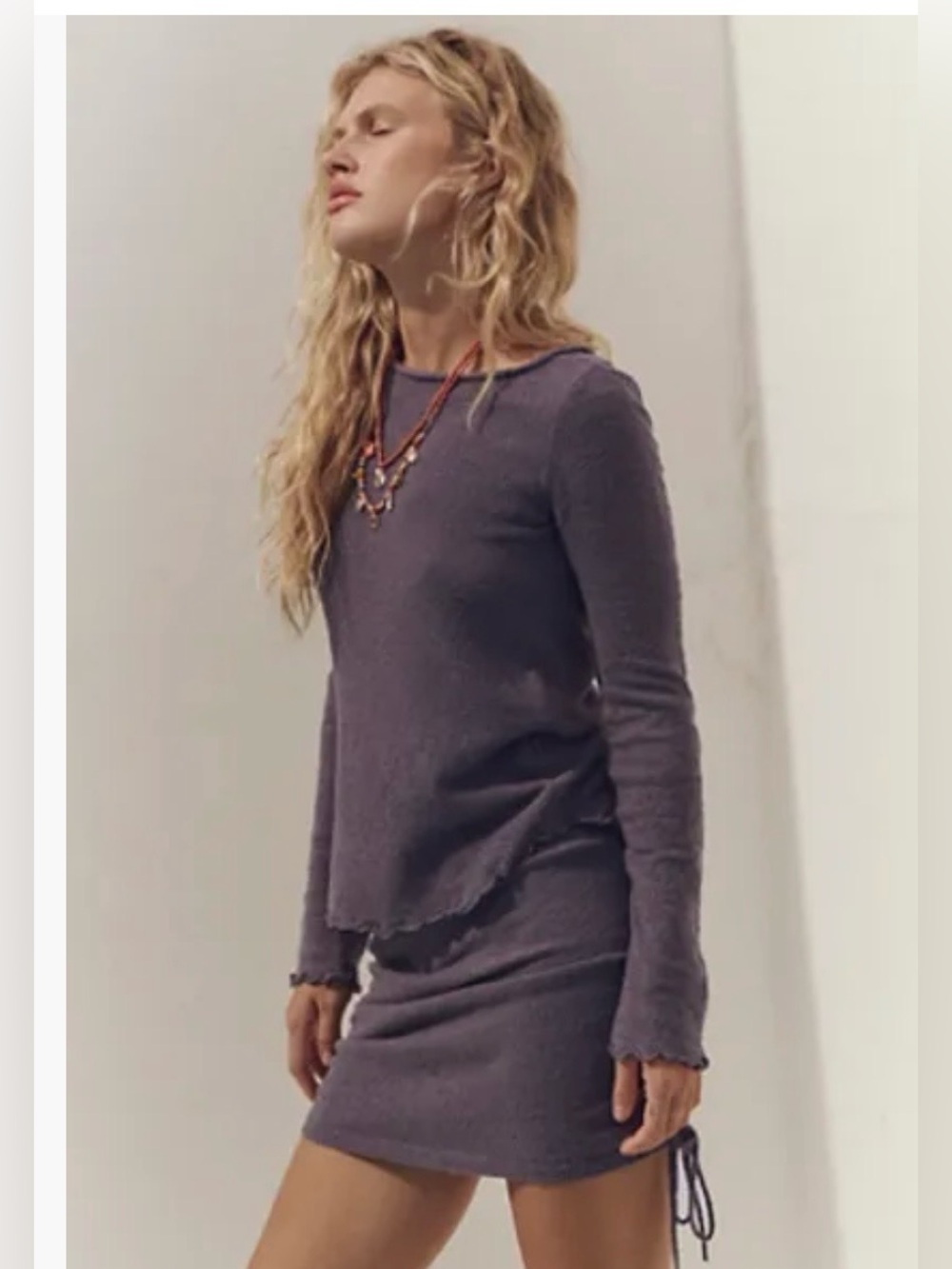 Free People Beach Adjustable Ruched Mini Skirt in Lavender Gray - Picture 3 of 16